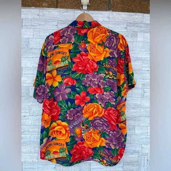 Jams World Santa Monica Floral Rayon Hawaiian Shirt Mens L Surf Line USA large - Picture 11 of 14
